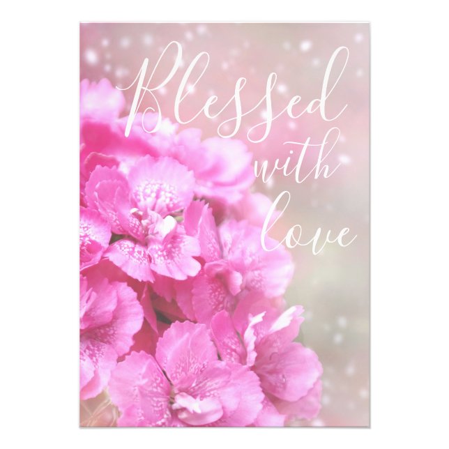 Blessed With Love Beautiful Quote Pink Floral Photo Print (Front)