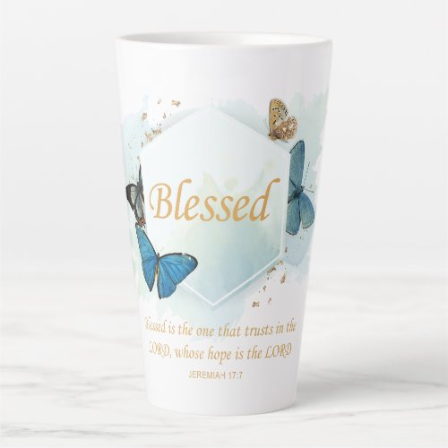 Blessed  Womens Christian Faith Butterfly Verse  Latte Mug