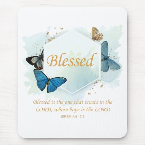 Blessed  Womens Christian Faith Butterfly Verse Mouse Pad