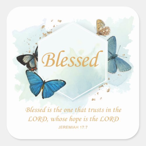 Blessed  Womens Christian Faith Butterfly Verse Square Sticker