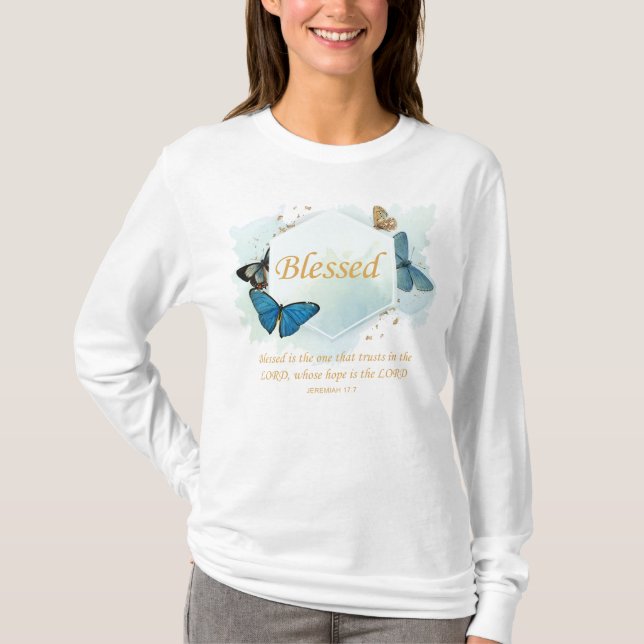 Blessed – Women's Christian Faith Butterfly Verse T-Shirt (Front)