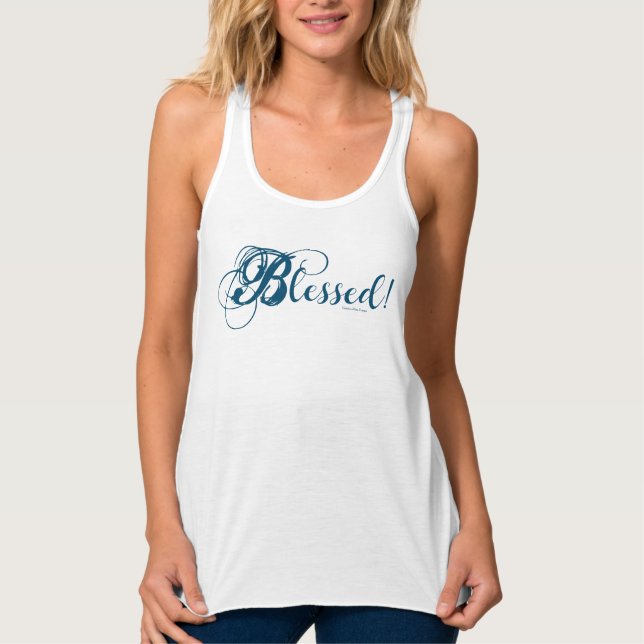 "Blessed!" Women's Flowy Racerback Tank (Blue) Top (Front)