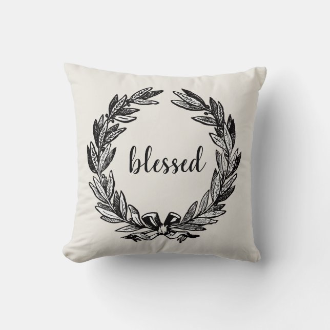 Blessed Wreath Throw Pillow (Front)