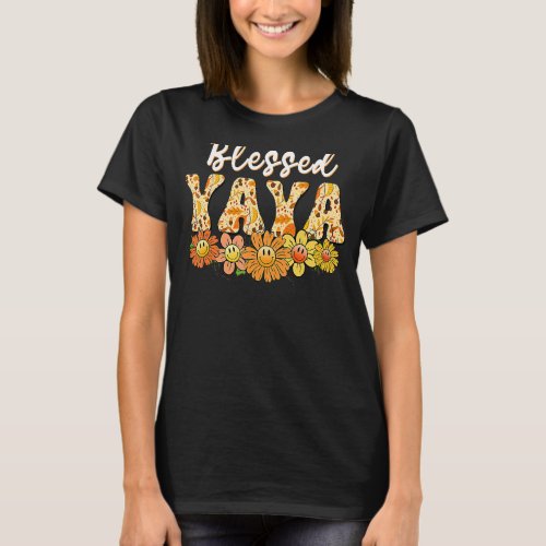 Blessed Yaya Maple Leaves Fall Vintage Retro Groov T_Shirt
