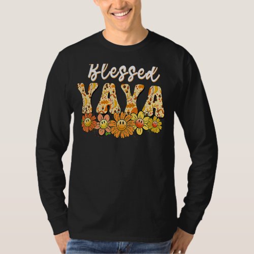 Blessed Yaya Maple Leaves Fall Vintage Retro Groov T_Shirt