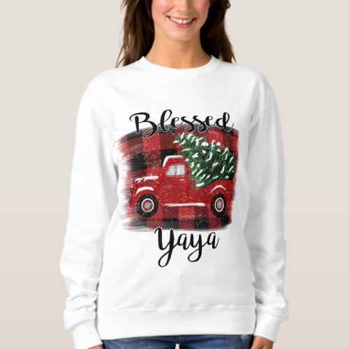 Blessed Yaya Red Truck Vintage Christmas Tree Sweatshirt