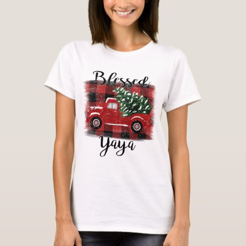 Blessed Yaya Red Truck Vintage Christmas Tree T_Shirt