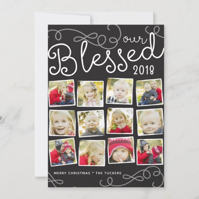 Blessed Year Christmas Photo Collage Holiday Card (Front)