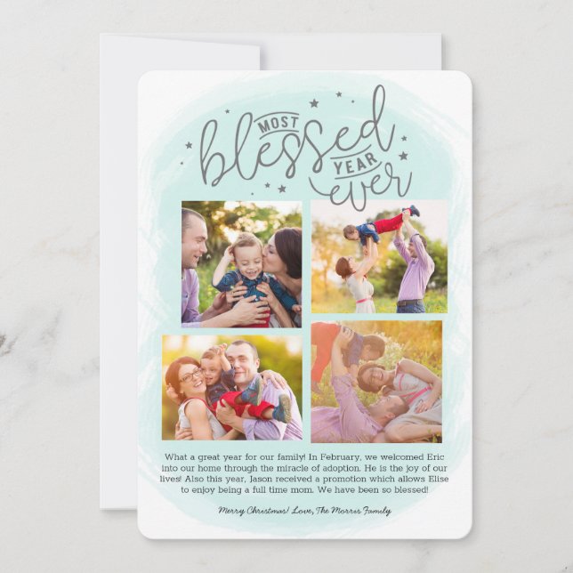 Blessed Year Ever Year in Review Blue | Holiday Card (Front)