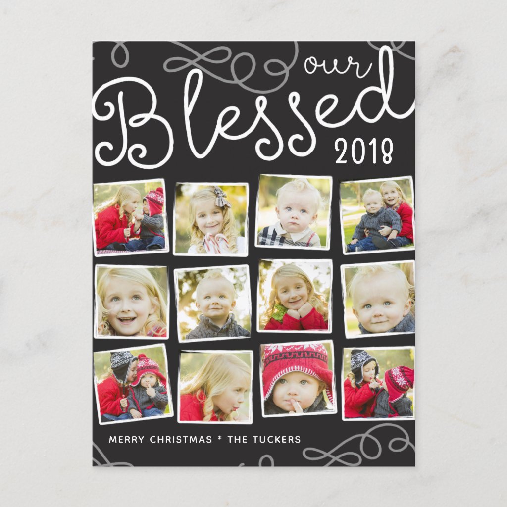 Blessed Year in Review Christmas Photo Collage Announcement Postcard