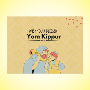 Blessed Yom Kippur Yellow Illustrated Postcard