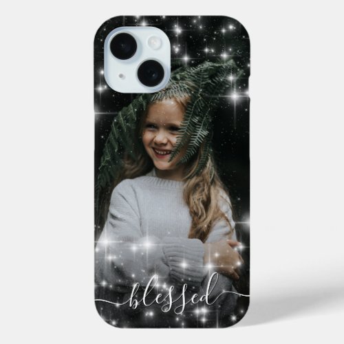 Blessed Your Photo Surrounded by Sparkle Stars iPhone 15 Case