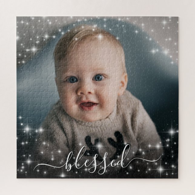 Blessed Your Photo Surrounded by Sparkle Stars Jigsaw Puzzle (Vertical)