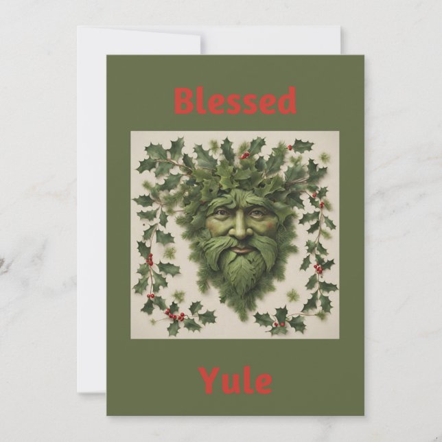 Blessed Yule Blank Flat Holiday Card (Front)