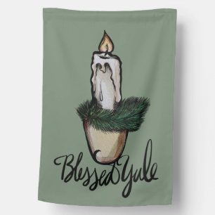 Blessed Yule Candle House Flag
