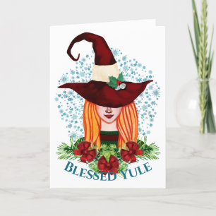 Blessed Yule Cozy Winter Solstice Merry Witch Holiday Card