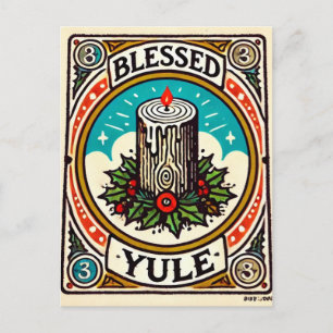 Blessed Yule Pagan Yuletide Holiday yule log hap Postcard