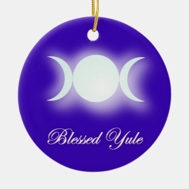 Blessed Yule (Triple Moon Goddess) Ceramic Ornament (Front)