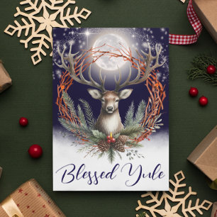 Blessed Yule Winter Solstice Stag Holiday Card