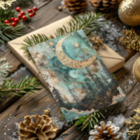 Blessed Yule Winter Solstice Teal Forest Moon