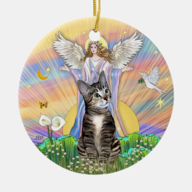 Blessing - BrownTabby Cat 2 Ceramic Ornament (Front)