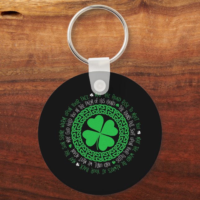 Blessing Celtic Knot 4 Leaf Clover St. Patrick's Keychain (Front)