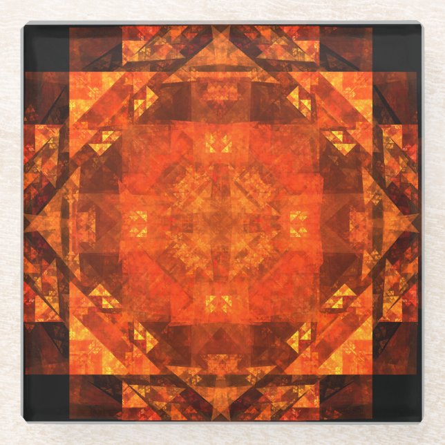 Blessing Fire Mandala Abstract Art Design Glass Coaster (Front)