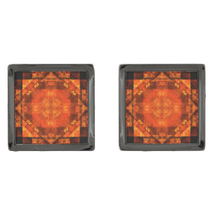 Blessing Fire Mandala Abstract Art Design Gunmetal Finish Cufflinks
