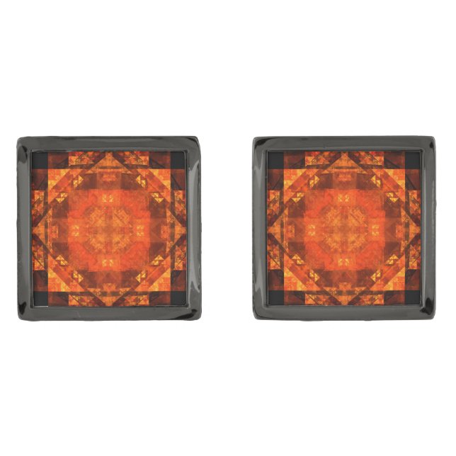 Blessing Fire Mandala Abstract Art Design Gunmetal Finish Cufflinks (Front)