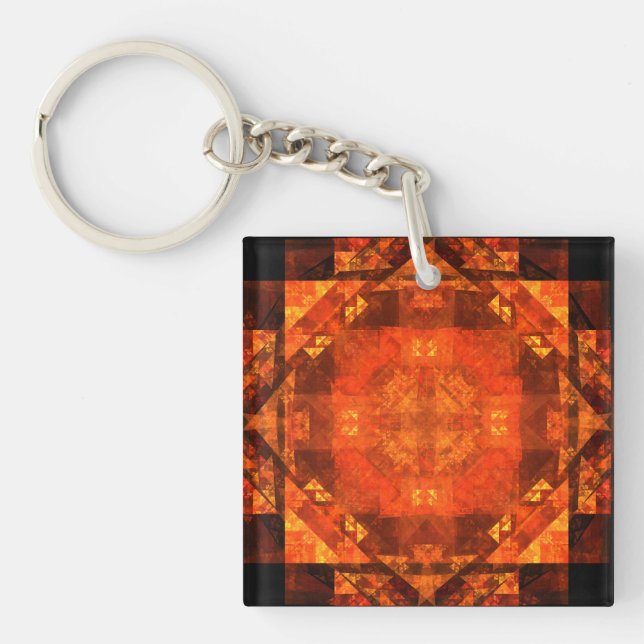 Blessing Fire Mandala Abstract Art Design Keychain (Front)