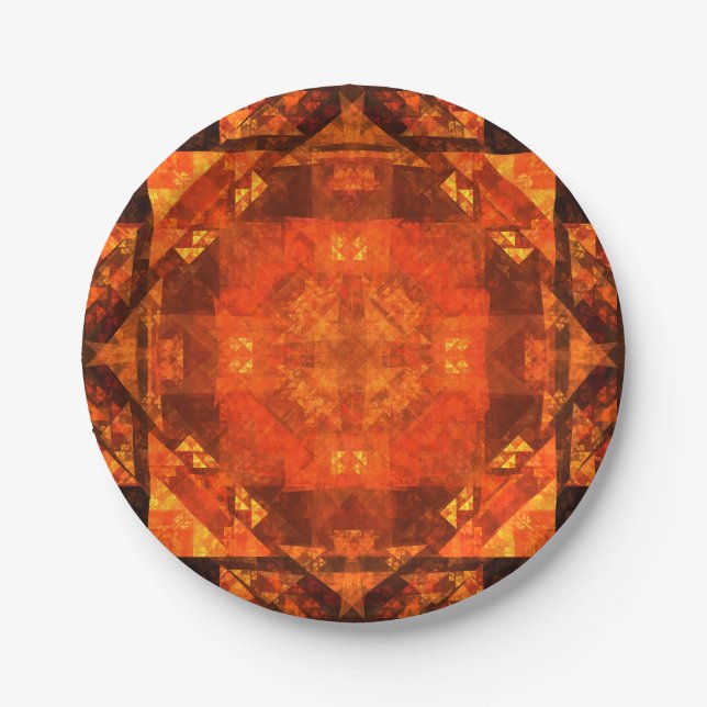 Blessing Fire Mandala Abstract Art Design Paper Plates (Front)