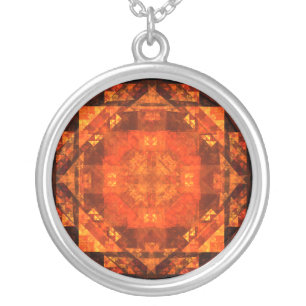 Blessing Fire Mandala Abstract Art Design Silver Plated Necklace