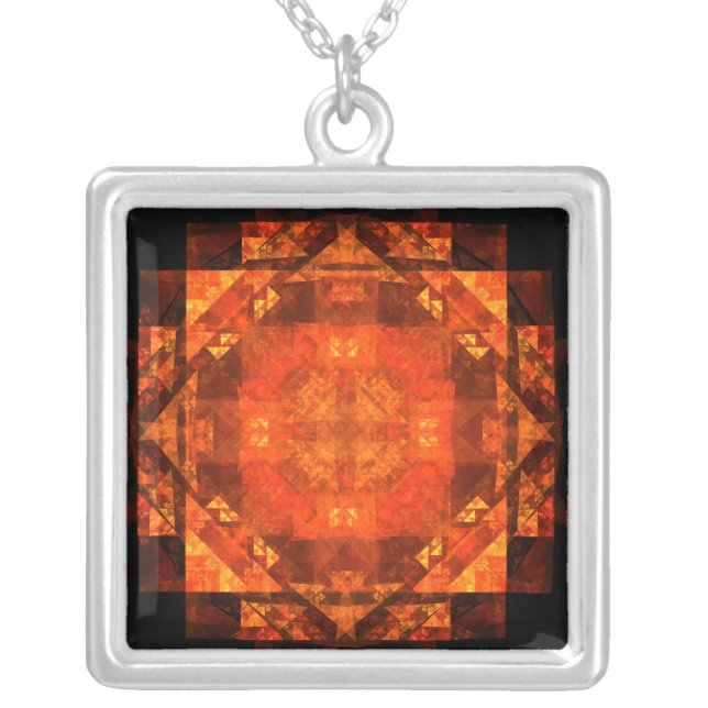 Blessing Fire Mandala Abstract Art Design Silver Plated Necklace (Front)