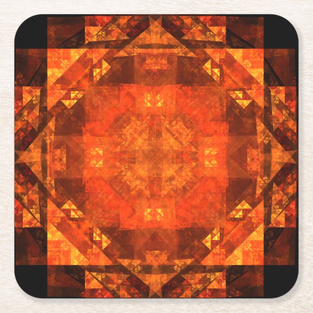 Blessing Fire Mandala Abstract Art Design Square Paper Coaster (Front)