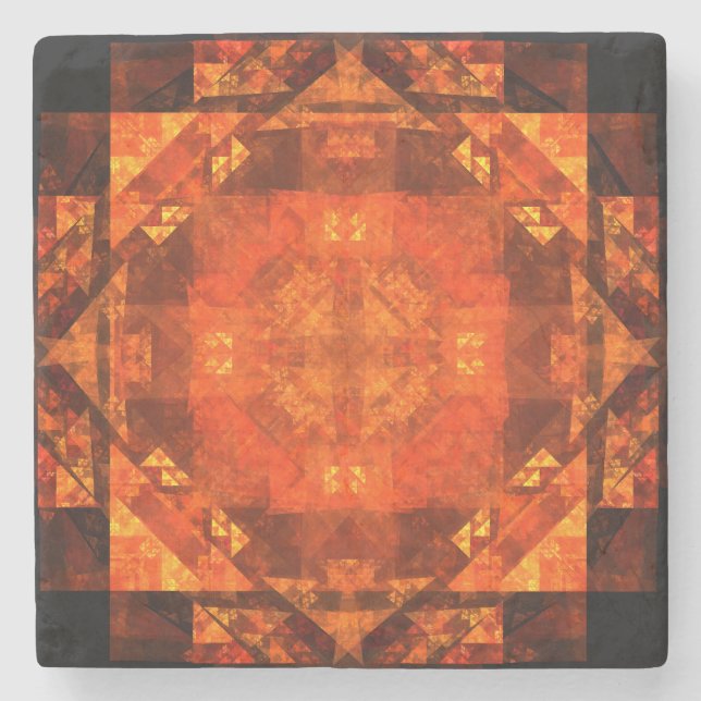 Blessing Fire Mandala Abstract Art Design Stone Coaster (Front)