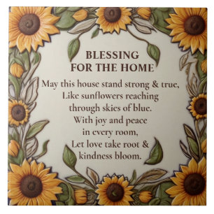 Blessing for the Home Sunflower floral sign plaque Ceramic Tile