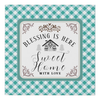 "Blessing is Here" Gingham Teal Canvas Print