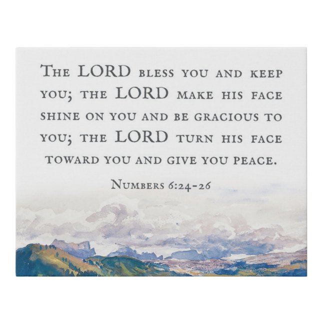 Blessing, Numbers 6:24-26, Watercolor Landscape Faux Canvas Print (Front)