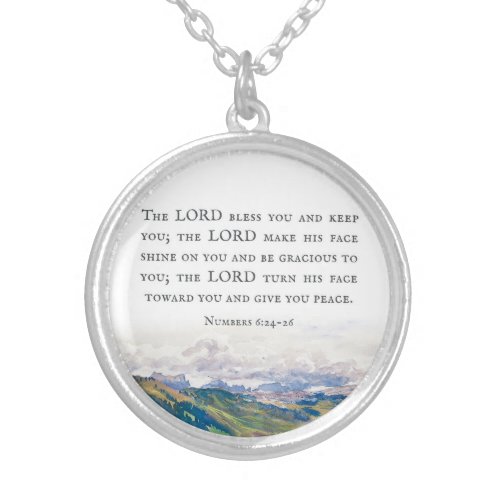 Blessing Numbers 624_26 Watercolor Landscape Silver Plated Necklace