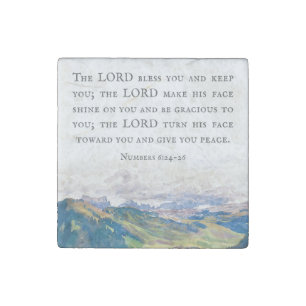 Blessing, Numbers 6:24-26, Watercolor Landscape Stone Magnet