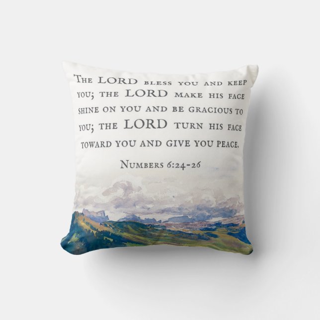 Blessing, Numbers 6:24-26, Watercolor Landscape Throw Pillow (Front)