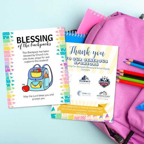 Blessing of the backpacks church community fund flyer