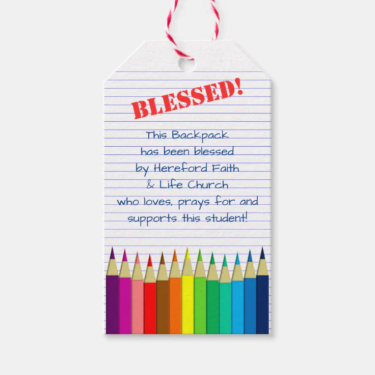 Blessing of the Backpacks Colored Pencils Church Gift Tags | Zazzle
