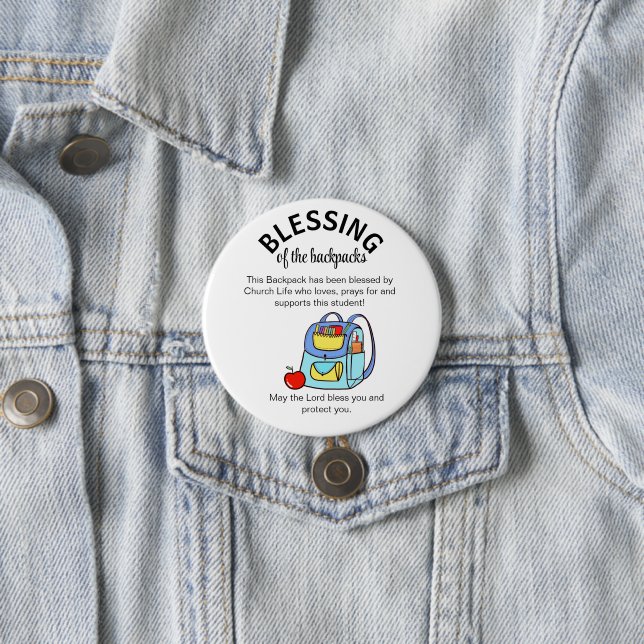 Blessing of the backpacks community fundraiser button (In Situ)