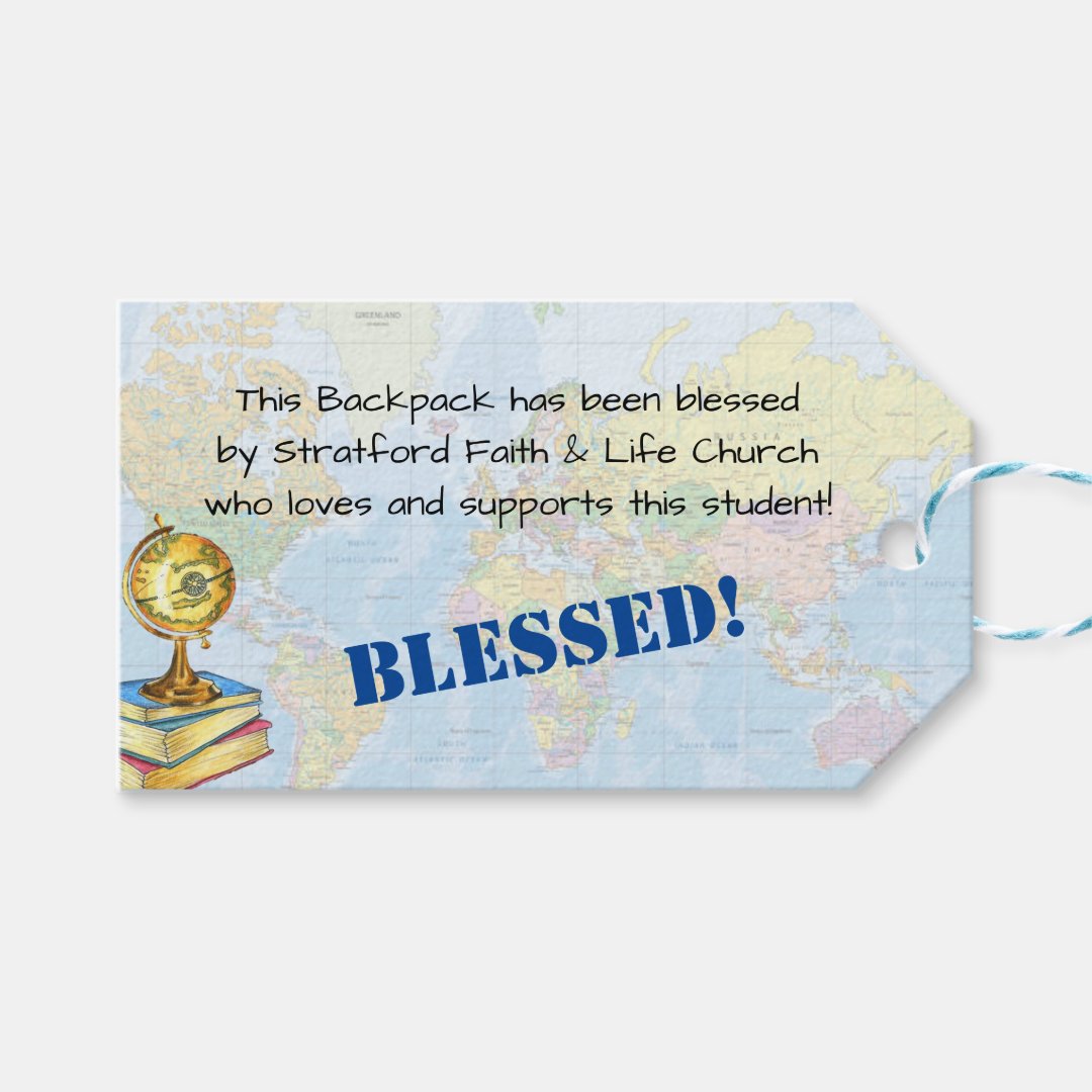 Blessing of the Backpacks Globe Church Prayer Tag Zazzle