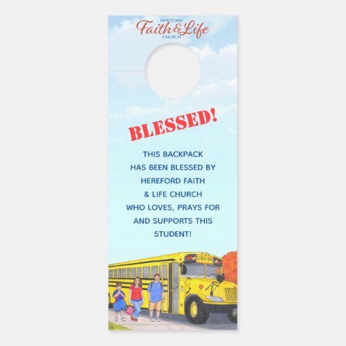 Blessing of the Backpacks School Bus Church Tag Door Hanger