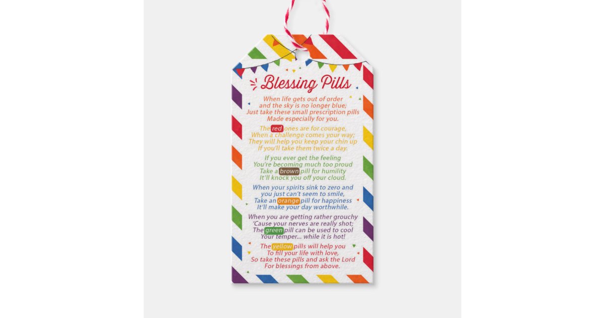 Blessing pills Poem Gift Tag Zazzle