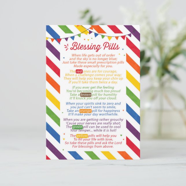 Blessing pills Poem Teacher Appreciation Gift Card (Standing Front)