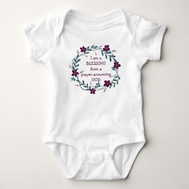 BLESSING PRAYER ANSWERING GOD | Floral Wreath Baby Bodysuit (Front)