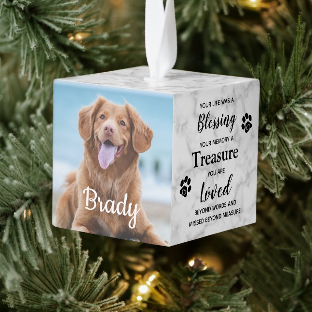 Blessing Treasure Sympathy Pet Memorial Photo Cube Ornament (Tree)